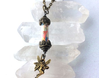 Rainbow Fairy Glow en el Dark Vial Lantern Pendant