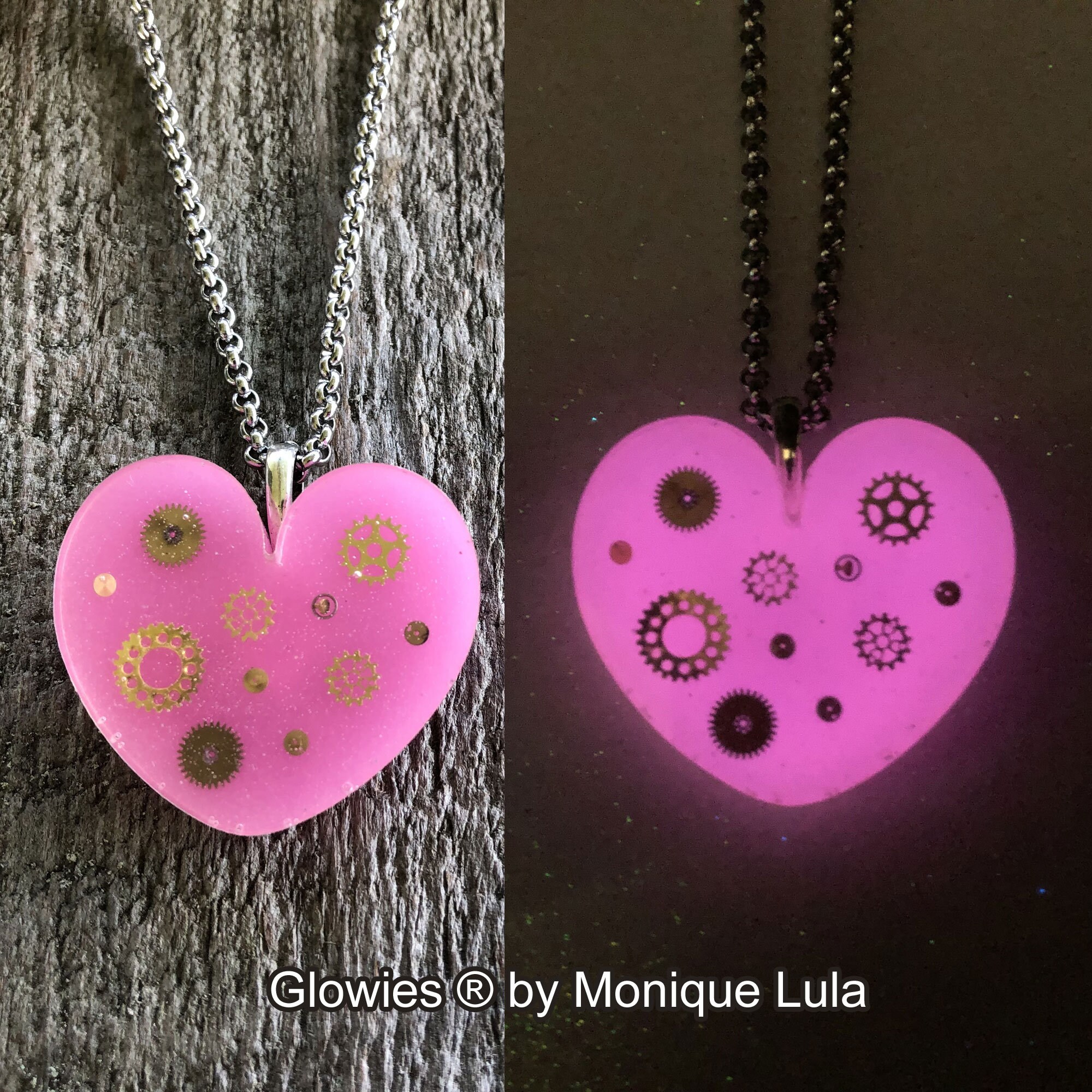 Big Heart Locket Glow In the Dark Necklace and Bracelet SET Polished  Jewelry Pendant Steampunk Fairy Magical