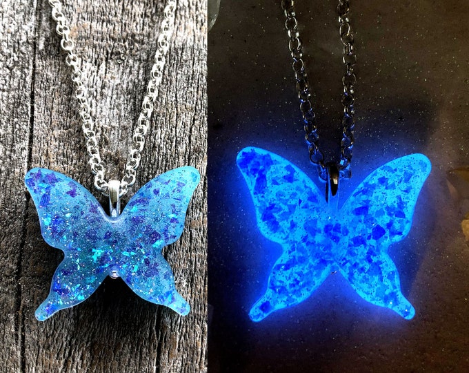 Opal Glow in the dark butterfly necklace