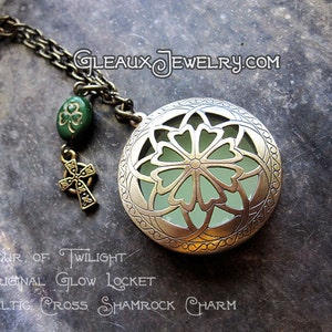 Celtic Cross Glow Locket Shamrock Charm Necklace image 2