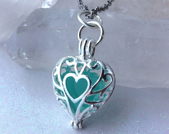 Frozen Glowing Heart necklace, Glow Jewelry, Glow Necklace, Heart of Glow Pendant, Glow in the Dark Glowies by Monique Lula, Magical Mystic