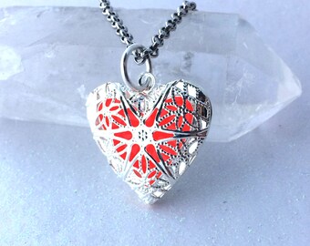 Red Heart Glow Locket Silver