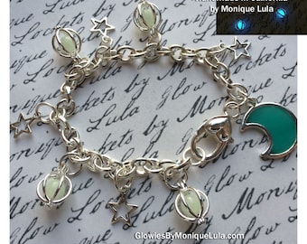Blue Moon Glowing Crescent Galaxy Link Charm Bracelet
