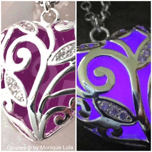 USA Made Heart of Winter Frozen Forest Violet Glow in the Dark Necklace Free UV Light