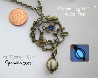 Alice in Wonderland Cheshire Cat Bronze Crystal Glow Orb Vintage Style Pendant Necklace