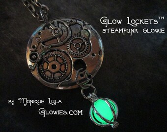 Steampunk Gears Glow Orb Locket Glowie Pendant Silver