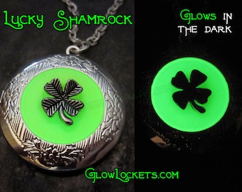 Lucky Shamrock Four 4 Leaf Clover Saint Patricks Day Glow Locket