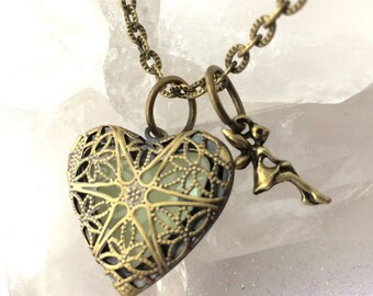 Glowing Faerie Ren-steam Heart Locket Necklace Fairytale Steampunk