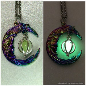 Aurora Borealis Crescent Moon Glow Galaxy Orb Necklace