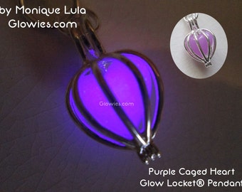 Purple Violet Caged Heart Glow Locket® with UV light