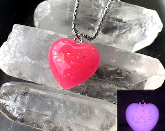 Pink Opal Glow in the dark Heart Necklace