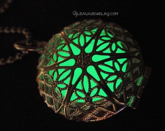 Green Glow in the Dark Silver Filigree Locket