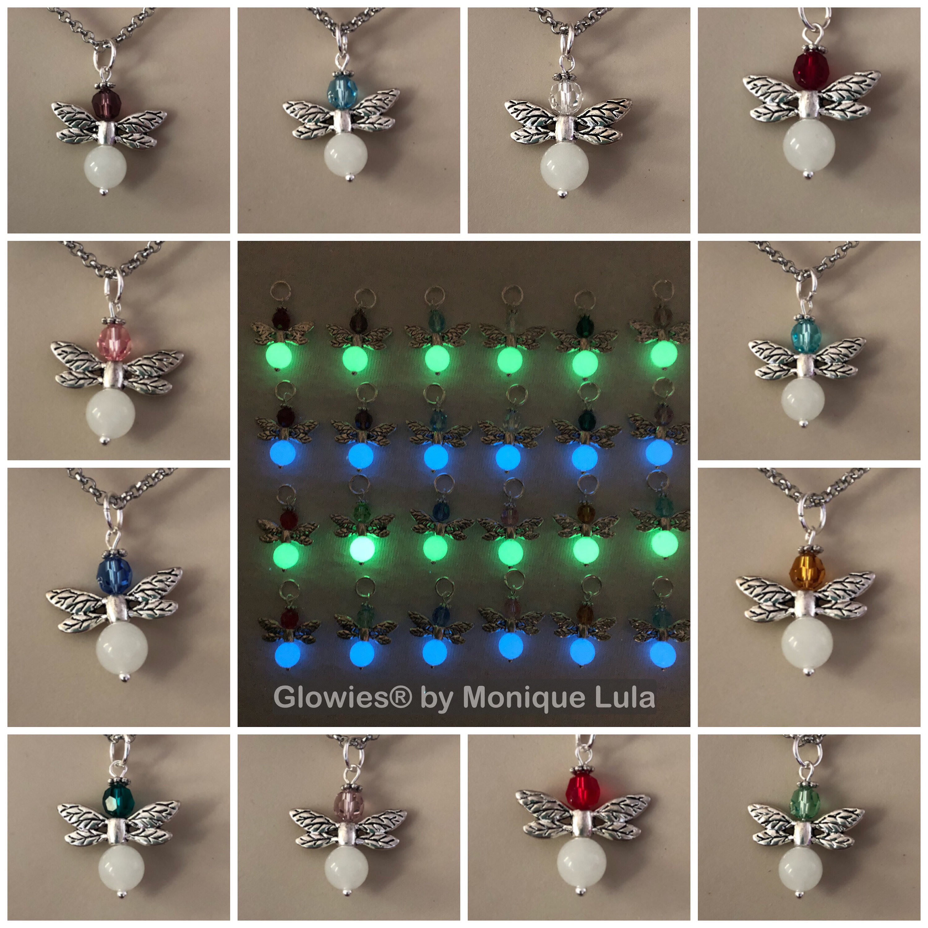Glowies Glow Jewelry Art & Decor - Dragonfly Lula Heart Glow in the dark  necklace