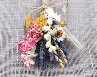 Warm Summer Wildflower Wedding Boutonnieres or Corsages in Gold and Pinks Lavender and Wheat