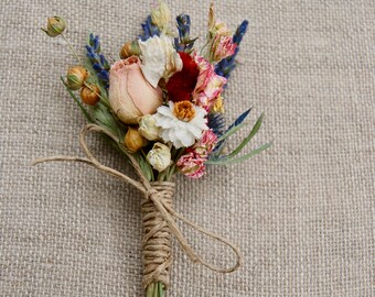 Romantic Blush and Burgundy Wedding Boutonnieres or Corsages in Ivory Sage Pinks Lavender Wildflowers and Wheat