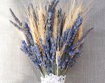 Brides Bouquet of Lavender and Wheat Custom Made Handtied Wedding Dried Flower Bouquet