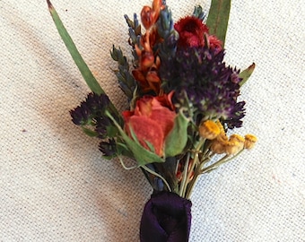 Bright Everlasting Fall Summer Wedding Boutonniere Pin On Wrist Corsage Dried Flowers, Grasses and Grains