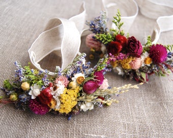 Romantic Montana Fall Wrist Corsage Boutonniere or Pin On Corsage of Multi Colored Dried Flowers, Grasses and Grains by paulajeansgarden