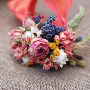 Warm Summer Wildflower Wedding Boutonnieres or Corsages in Gold and Pinks Lavender and Wheat image 10