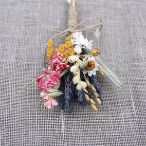 Warm Summer Wildflower Wedding Boutonnieres or Corsages in Gold and Pinks Lavender and Wheat image 5