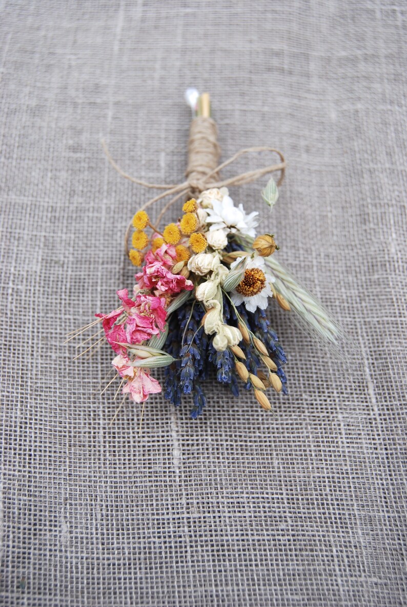 Warm Summer Wildflower Wedding Boutonnieres or Corsages in Gold and Pinks Lavender and Wheat image 5