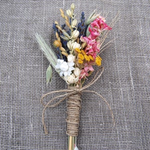 Warm Summer Wildflower Wedding Boutonnieres or Corsages in Gold and Pinks Lavender and Wheat image 6