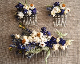 Custom Dried Flower Comb Wildflowers Grasses Daisies Rice Oats Dried Flower Wedding Hair Comb