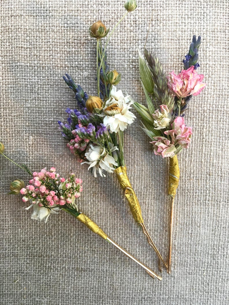 Dried Flower Hair Pins for Brides Bridesmaids Flower Girls Etsy