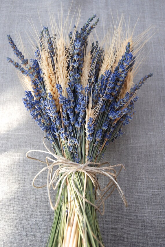 Brides Bouquet of Lavender and Wheat Custom Made Handtied Etsy