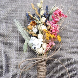 Warm Summer Wildflower Wedding Boutonnieres or Corsages in Gold and Pinks Lavender and Wheat image 4