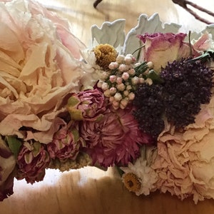 Dusty Blush Pink and Lavender Blue Brides Wedding Flower Crown or Comb French Lavender Pink & Burgundy Peonies, Dried Flowers image 5