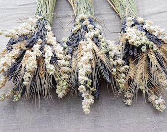 Ivory or Pink Wildflowers Wheat and Lavender Table Arrangements Centerpieces Weddings, Summer Parties and Celebations