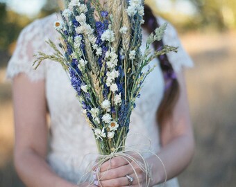 Wildflower Wedding  Brides Bouquet of Lavender Wildflowers Wheat and other dried flowers