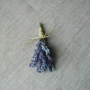1 Fat Lavender Boutonniere, Pin On or Wrist Corsage with Custom Hemp Twine or Ribbon