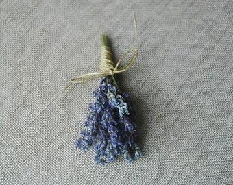 1 Fat Lavender Boutonniere or Corsage with Custom Hemp Twine or Ribbon Wrap