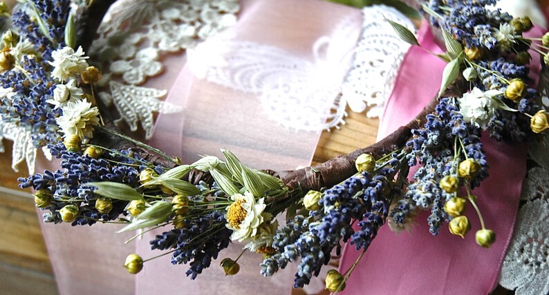 Lavender and Daisies Bridal Flower Crown Dried Lavender and Dried Flowers for Brides, Bridesmaids, Flowergirls image 3