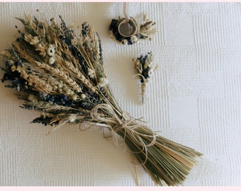 Summer Wedding  Brides Bouquet of Lavender Wildflowers Wheat and other dried flowers grasses grains