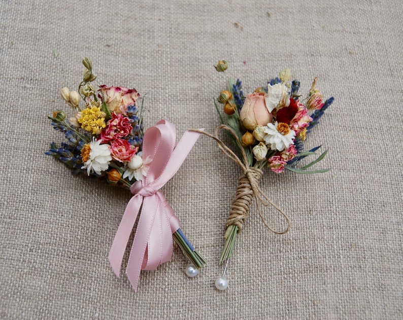 Romantic Blush and Burgundy Wedding Boutonnieres or Corsages in Ivory Sage Pinks Lavender Wildflowers and Wheat image 8