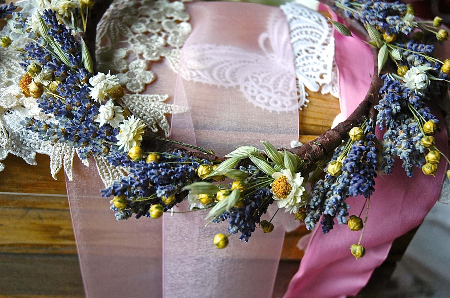 Bridalwishdesign Dry Flower Crown, Colorful Lavender Dried Flowers Crown, Rustic Floral Headpiece, Natural Flowers Girl Floral Crown, Fall Wedding