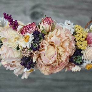 Dusty Blush Pink and Lavender Blue Brides Wedding Flower Crown or Comb French Lavender Pink & Burgundy Peonies, Dried Flowers image 1