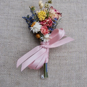 Romantic Blush and Burgundy Wedding Boutonnieres or Corsages in Ivory Sage Pinks Lavender Wildflowers and Wheat image 2