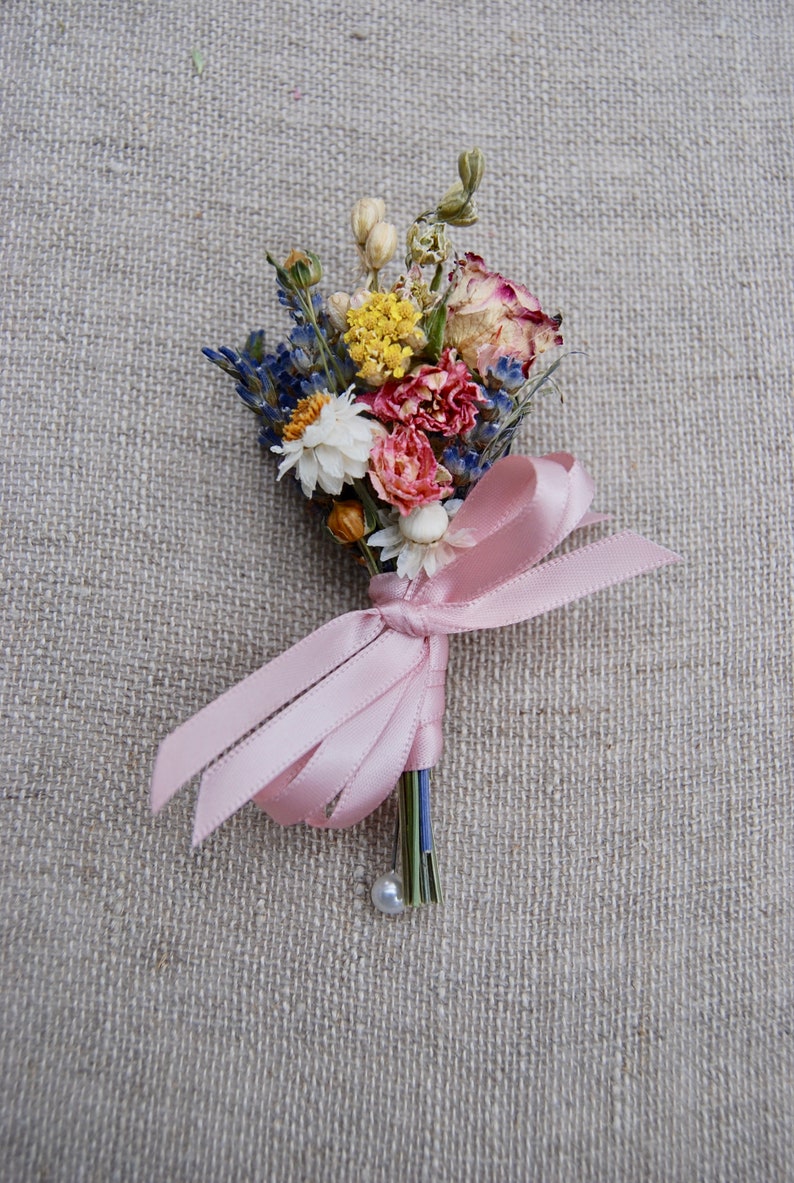 Romantic Blush and Burgundy Wedding Boutonnieres or Corsages in Ivory Sage Pinks Lavender Wildflowers and Wheat image 2