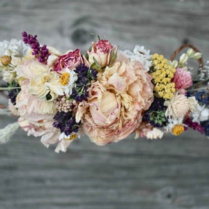 Dusty Blush Pink and Lavender Blue Brides Wedding Flower Crown or Comb French Lavender Pink & Burgundy Peonies, Dried Flowers image 2