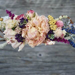 Dusty Blush Pink and Lavender Blue Brides Wedding Flower Crown or Comb French Lavender Pink & Burgundy Peonies, Dried Flowers image 3