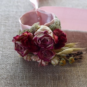 Romantic Blush and Burgundy Wedding Boutonniere or Corsage in Ivory Sage Pinks Lavender Wildflowers and Wheat image 4