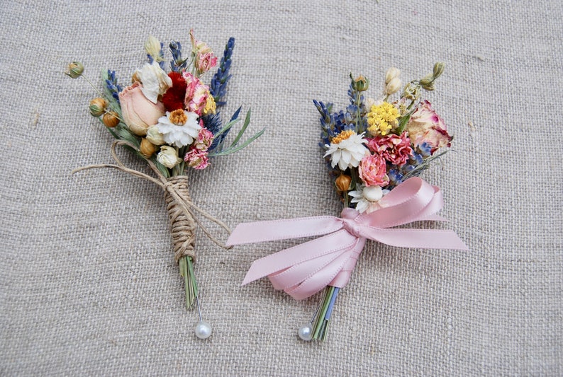 Romantic Blush and Burgundy Wedding Boutonnieres or Corsages in Ivory Sage Pinks Lavender Wildflowers and Wheat image 5