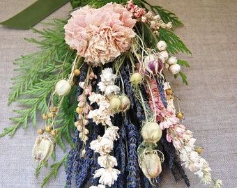 Natural Bride's Winter Wedding  Bouquet of Blush Peony Lavender Cedar Forest Lavender Farm