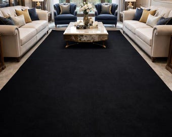 Luxury Solid Black Area Rug – Modern Living Room Carpet, Soft Floor Rug for Bedroom,
