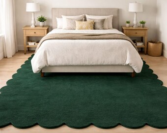 Dark Green Scalloped Edge Area Rug 8x10 Soft Bedroom Living Room Carpet Decor.