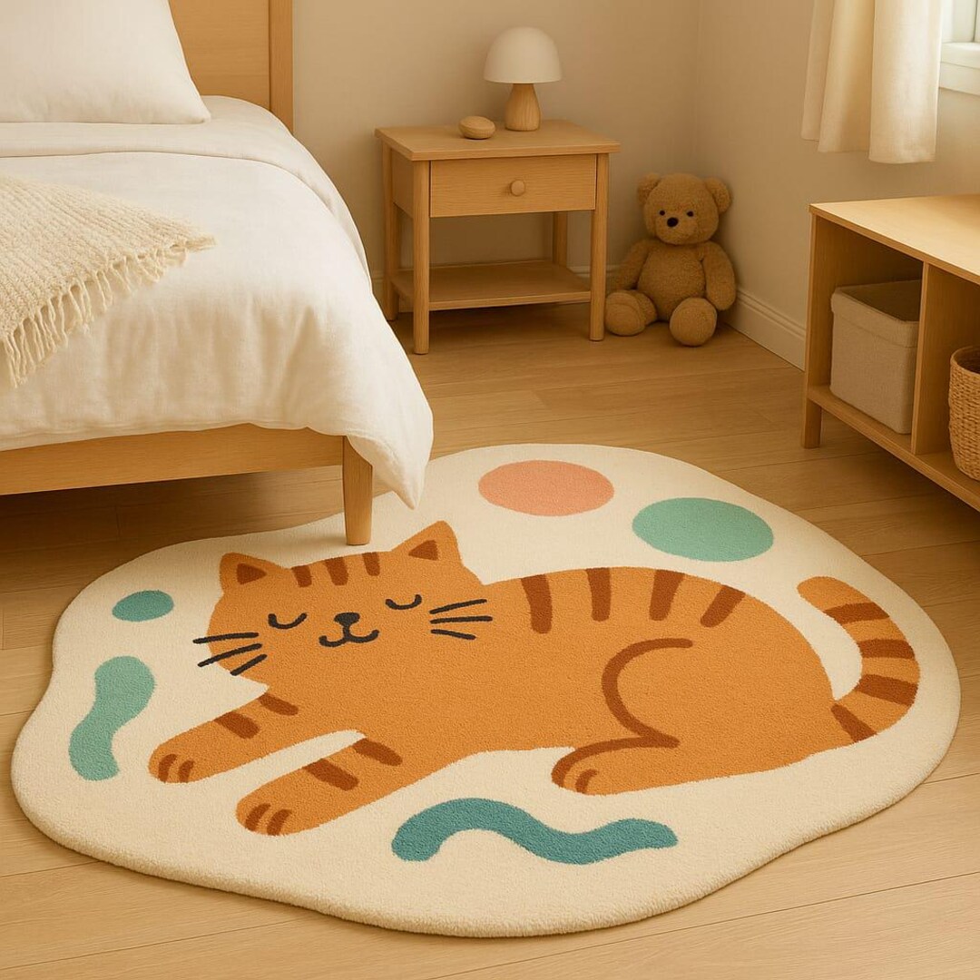 Handmade Tufted Cat Rug – Soft Cartoon Animal Area Rug for Nursery ...